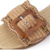Rihero Women’s Raffia Flat Sandals Square Open Toe Summer Beach Slip On Woven Buckle Slide Sandals(Brown)