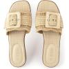 Rihero Women’s Raffia Flat Sandals Square Open Toe Summer Beach Slip On Woven Buckle Slide Sandals(Natural)