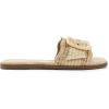 Rihero Women’s Raffia Flat Sandals Square Open Toe Summer Beach Slip On Woven Buckle Slide Sandals(Natural)