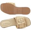 Rihero Women’s Raffia Flat Sandals Square Open Toe Summer Beach Slip On Woven Buckle Slide Sandals(Natural)