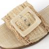 Rihero Women’s Raffia Flat Sandals Square Open Toe Summer Beach Slip On Woven Buckle Slide Sandals(Natural)