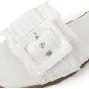 Rihero Women’s Raffia Flat Sandals Square Open Toe Summer Beach Slip On Woven Buckle Slide Sandals(White)