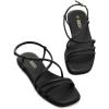 Rihero Women’s Strappy Flat Sandals Summer Lace Up Open Toe Comfortable Slip-On Ankle Strap Sandals(Black)