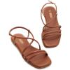 Rihero Women’s Strappy Flat Sandals Summer Lace Up Open Toe Comfortable Slip-On Ankle Strap Sandals(Brown)
