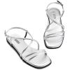 Rihero Women’s Strappy Flat Sandals Summer Lace Up Open Toe Comfortable Slip-On Ankle Strap Sandals(Silver)