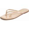 Rihero Flip Flops for Women Comfortable Square Toe Beach Sandals Slip On Leather Thong Flat Sandals Dressy(Nude Patent)