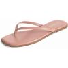 Rihero Flip Flops for Women Comfortable Square Toe Beach Sandals Slip On Leather Thong Flat Sandals Dressy(Pink)