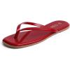 Rihero Flip Flops for Women Comfortable Square Toe Beach Sandals Slip On Leather Thong Flat Sandals Dressy(Red Patent)