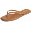Rihero Flip Flops for Women Comfortable Square Toe Beach Sandals Slip On Leather Thong Flat Sandals Dressy(Tan)
