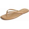Rihero Flip Flops for Women Comfortable Square Toe Beach Sandals Slip On Leather Thong Flat Sandals Dressy(Taupe)