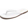 Rihero Flip Flops for Women Comfortable Square Toe Beach Sandals Slip On Leather Thong Flat Sandals Dressy(White)