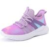 Rihero Girls Tennis Shoes Kids Running Shoes Toddler Lace-Up Lightweight Walking Slip On Sneakers(Gradient Purple)