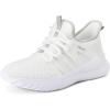Rihero Girls Tennis Shoes Kids Running Shoes Toddler Lace-Up Lightweight Walking Slip On Sneakers(White)