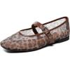 Rihero Mesh Ballet Flats for Women Square Toe Mary Jane Flats Comfortable Casual Ballerina Shoes(Leopard)