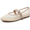 Rihero Mesh Ballet Flats for Women Square Toe Mary Jane Flats Comfortable Casual Ballerina Shoes(Nude)