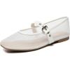 Rihero Mesh Ballet Flats for Women Square Toe Mary Jane Flats Comfortable Casual Ballerina Shoes(White)