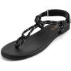 Rihero Rope Thong Sandals for Women Ankle Strap Slip On Comfortable Beach Flat Sandals(Black)