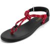 Rihero Rope Thong Sandals for Women Ankle Strap Slip On Comfortable Beach Flat Sandals(Red)