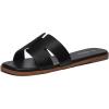 Rihero Women’s Dressy Flat Sandals Comfortable Slip On Leather Slide Sandals(Black)
