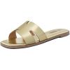 Rihero Women’s Dressy Flat Sandals Comfortable Slip On Leather Slide Sandals(Gold)