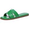 Rihero Women’s Dressy Flat Sandals Comfortable Slip On Leather Slide Sandals(Green)