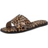 Rihero Women’s Dressy Flat Sandals Comfortable Slip On Leather Slide Sandals(Leopard)