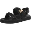 Rihero Women’s Flat Sandals Comfort Adjustable Double Strap Slip on Leather Footbed Sandals(Black)