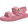 Rihero Women’s Flat Sandals Comfort Adjustable Double Strap Slip on Leather Footbed Sandals(Pink)