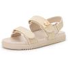 Rihero Women’s Flat Sandals Comfort Adjustable Double Strap Slip on Leather Footbed Sandals(Raffia)