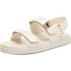Rihero Women’s Flat Sandals Comfort Adjustable Double Strap Slip on Leather Footbed Sandals(White)