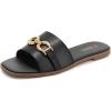 Rihero Women’s Flat Sandals Summer Comfortable Square Open Toe Slip On Leather Slide Sandals(Black)