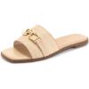 Rihero Women’s Flat Sandals Summer Comfortable Square Open Toe Slip On Leather Slide Sandals(Raffia)