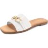 Rihero Women’s Flat Sandals Summer Comfortable Square Open Toe Slip On Leather Slide Sandals(White)
