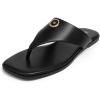 Rihero Women’s Flip Flops Square Toe Thong Flat Sandals Summer Comfortable Slip On Beach Slide Sandals(Black)