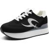 Rihero Women’s Platform Sneakers Casual Lace Up Non Slip Tennis Walking Shoes Comfortable Lightweight Chunky Fashion Sneakers(Black)