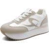Rihero Women’s Platform Sneakers Casual Lace Up Non Slip Tennis Walking Shoes Comfortable Lightweight Chunky Fashion Sneakers(White/Grey)