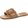 Rihero Women’s Raffia Flat Sandals Square Open Toe Summer Beach Slip On Woven Buckle Slide Sandals(Brown)