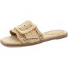 Rihero Women’s Raffia Flat Sandals Square Open Toe Summer Beach Slip On Woven Buckle Slide Sandals(Natural)