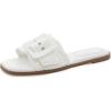 Rihero Women’s Raffia Flat Sandals Square Open Toe Summer Beach Slip On Woven Buckle Slide Sandals(White)