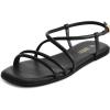 Rihero Women’s Strappy Flat Sandals Summer Lace Up Open Toe Comfortable Slip-On Ankle Strap Sandals(Black)