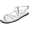 Rihero Women’s Strappy Flat Sandals Summer Lace Up Open Toe Comfortable Slip-On Ankle Strap Sandals(Silver)