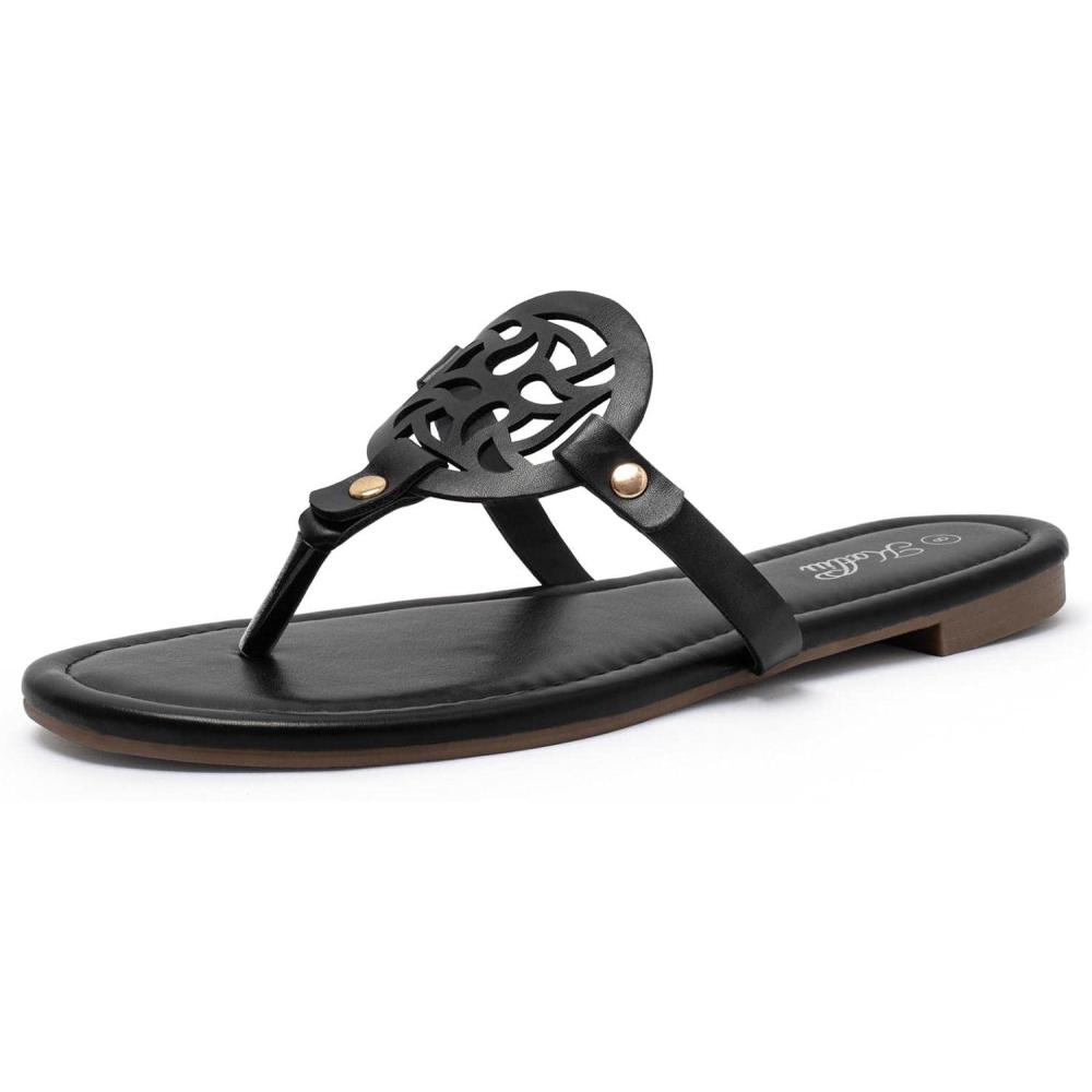 imagekatliu Womens Flat Sandals Flip Flop Sandals Comfortable Dressy Thong SandalsBlack
