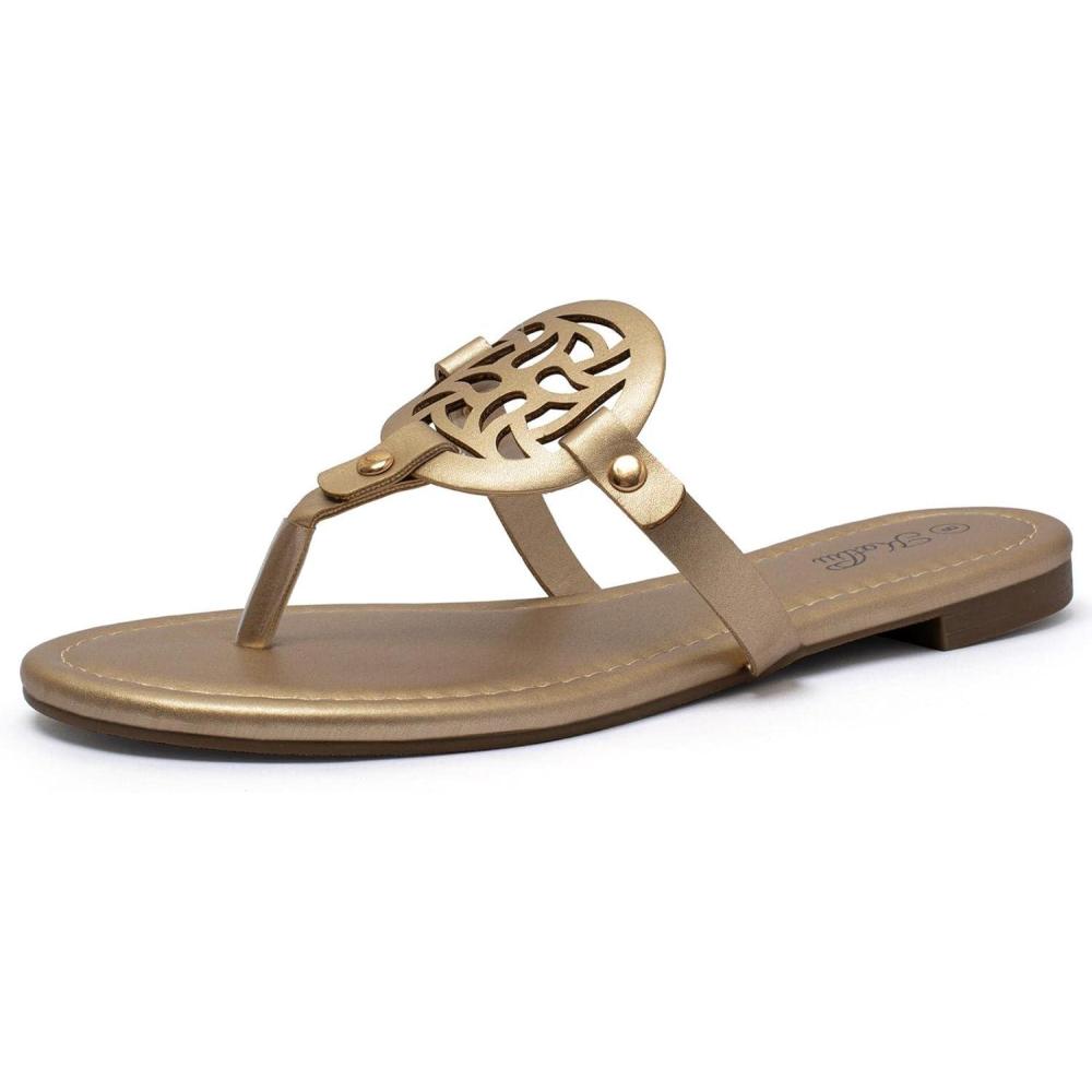 imagekatliu Womens Flat Sandals Flip Flop Sandals Comfortable Dressy Thong SandalsGold