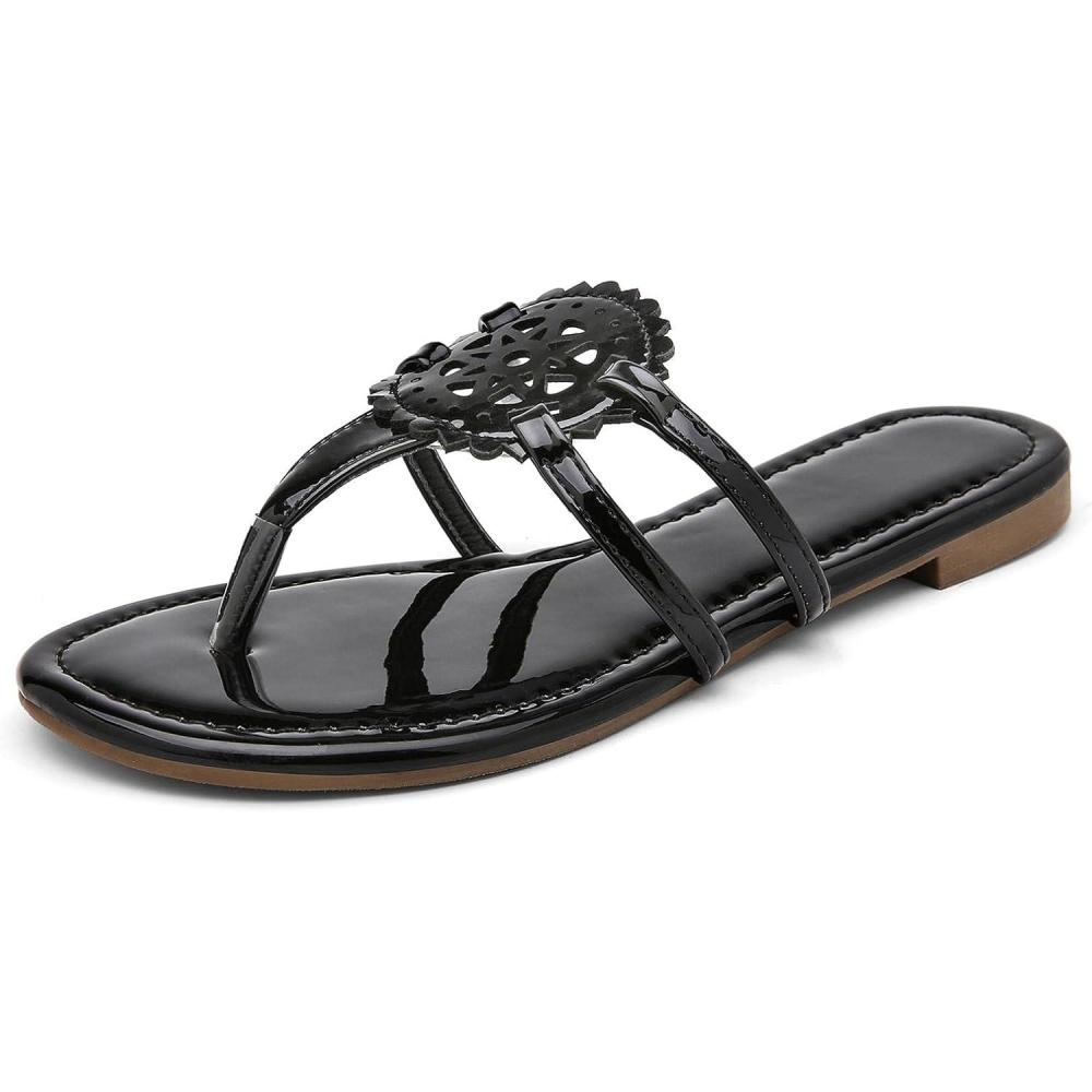 imagekatliu Womens Flat Sandals Flip Flop Sandals Comfortable Dressy Thong SandalsRich Black
