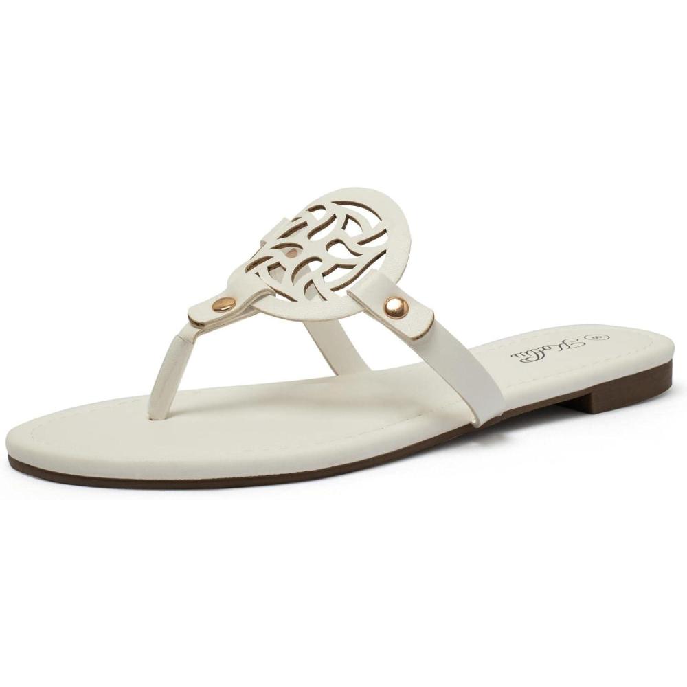imagekatliu Womens Flat Sandals Flip Flop Sandals Comfortable Dressy Thong SandalsWhite