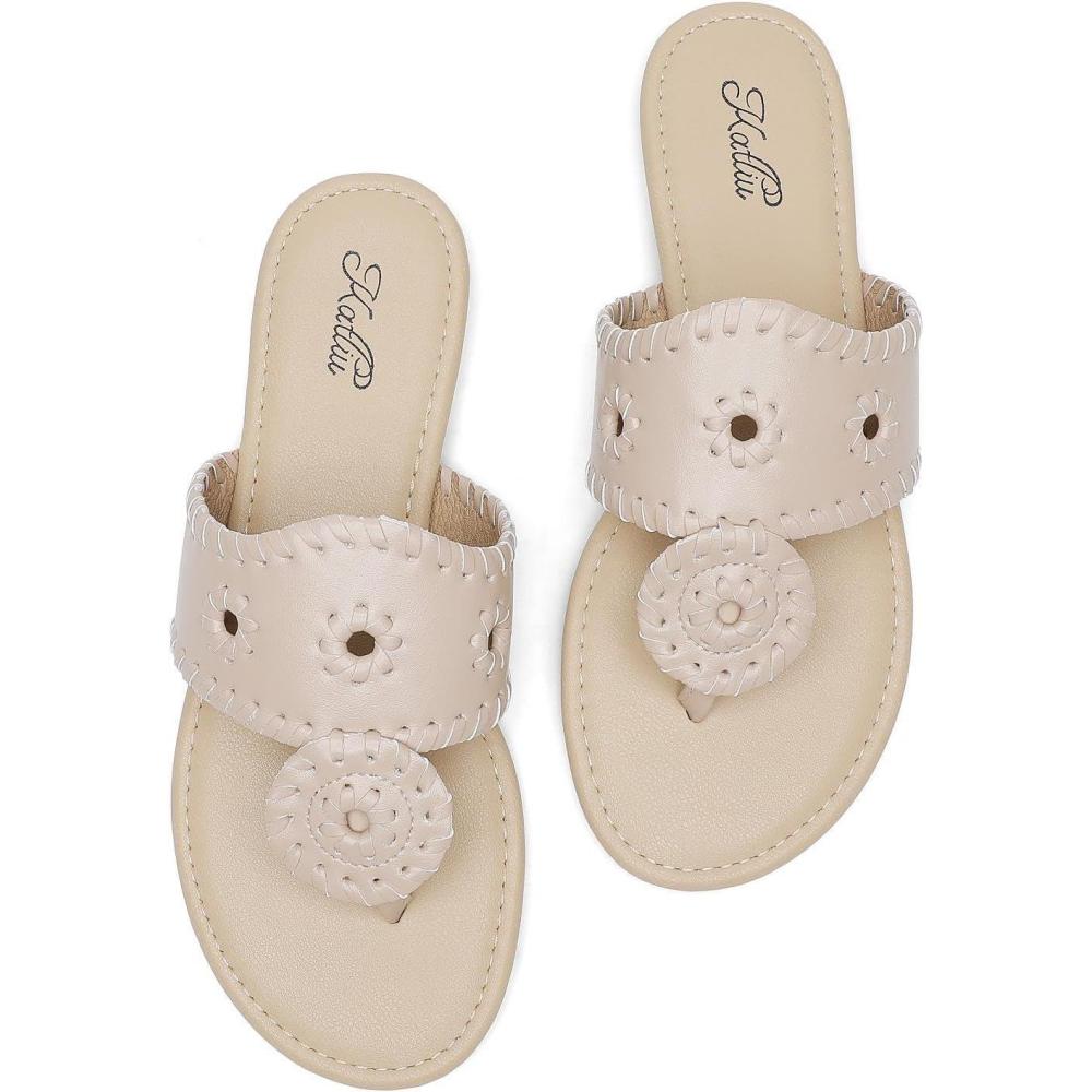 imagekatliu Womens Flat Sandals Flip Flop Sandals Dressy Thong SandalsAlmond