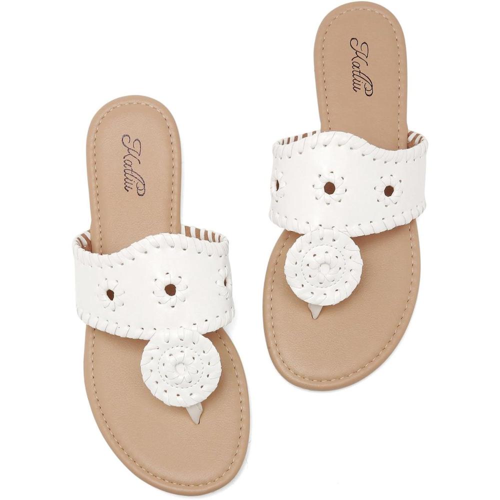 imagekatliu Womens Flat Sandals Flip Flop Sandals Dressy Thong SandalsWhite