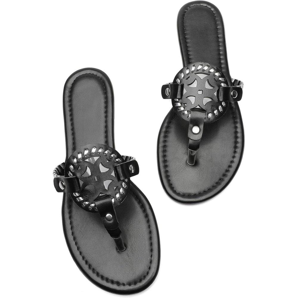 imagekatliu Womens Flat Sandals Flip Flop Thong Sandals Cute Dressy SandalsBlack