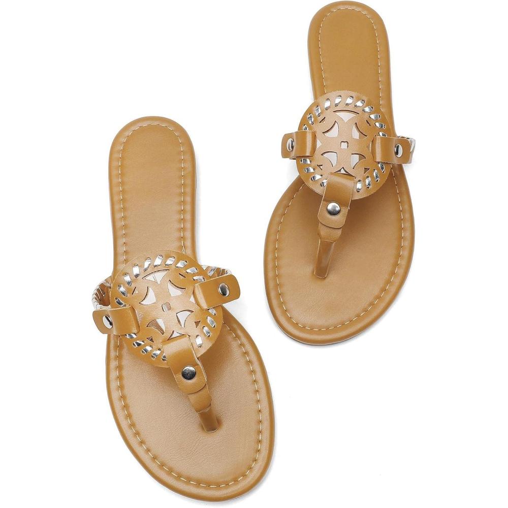 imagekatliu Womens Flat Sandals Flip Flop Thong Sandals Cute Dressy SandalsBrown