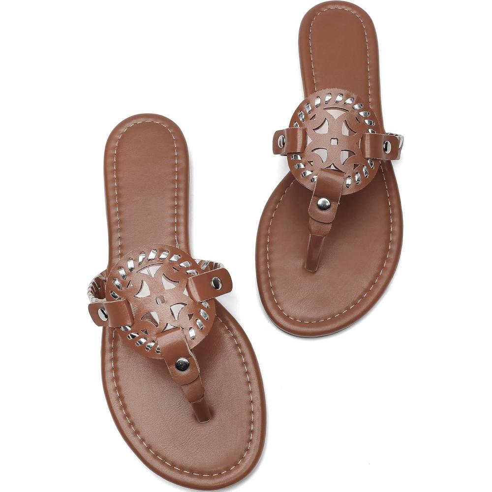 imagekatliu Womens Flat Sandals Flip Flop Thong Sandals Cute Dressy SandalsDark Brown